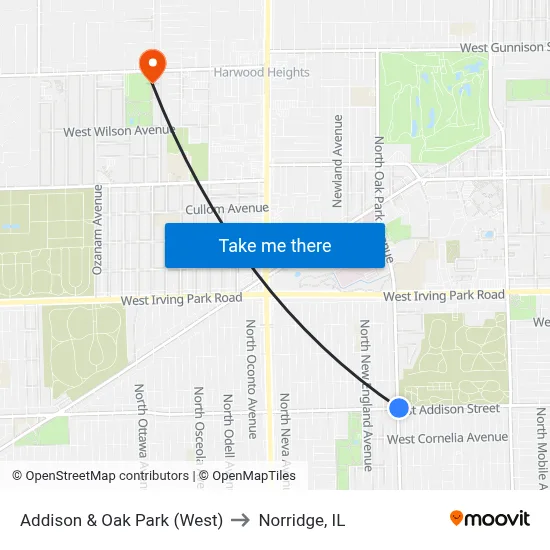 Addison & Oak Park (West) to Norridge, IL map