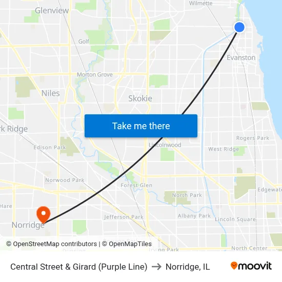 Central Street & Girard (Purple Line) to Norridge, IL map
