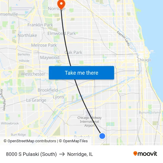 8000 S Pulaski (South) to Norridge, IL map
