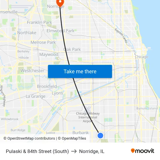Pulaski & 84th Street (South) to Norridge, IL map