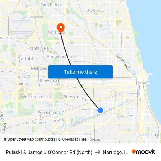 Pulaski & James J O'Connor Rd (North) to Norridge, IL map