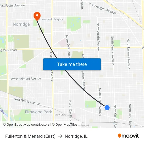 Fullerton & Menard (East) to Norridge, IL map