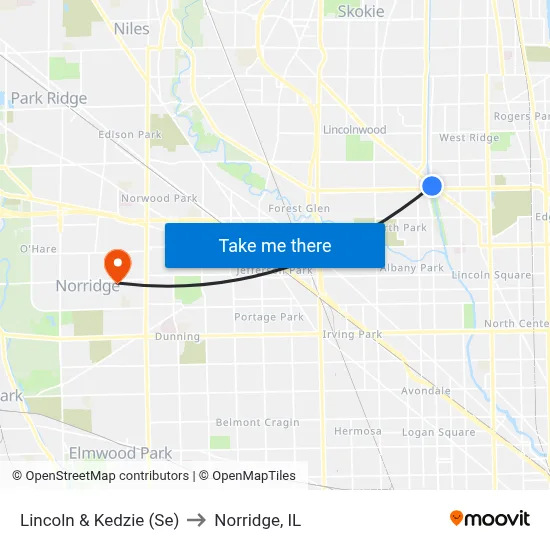 Lincoln & Kedzie (Se) to Norridge, IL map