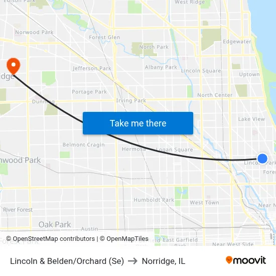 Lincoln & Belden/Orchard (Se) to Norridge, IL map