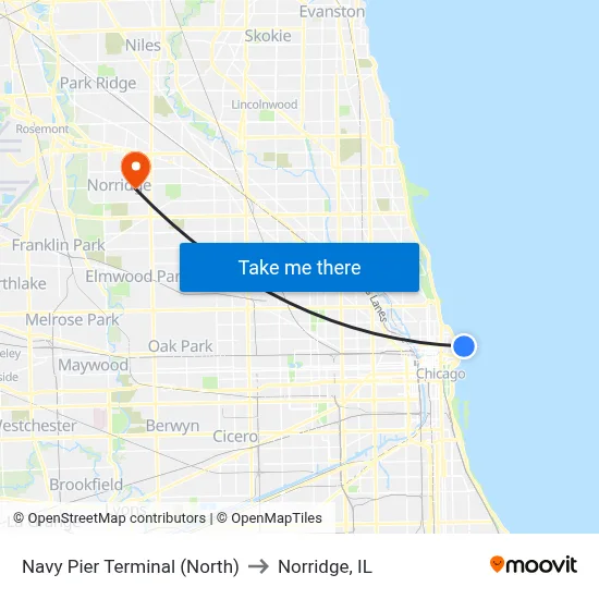 Navy Pier Terminal (North) to Norridge, IL map