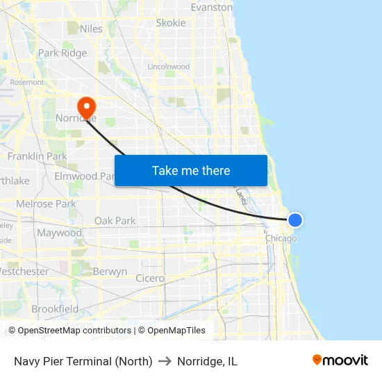 Navy Pier Terminal (North) to Norridge, IL map