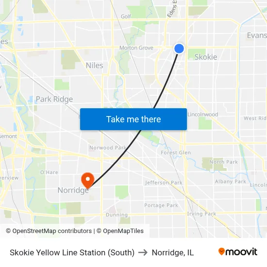 Skokie Yellow Line Station (South) to Norridge, IL map