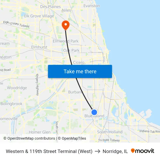 Western & 119th Street Terminal (West) to Norridge, IL map