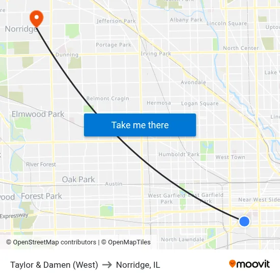 Taylor & Damen (West) to Norridge, IL map