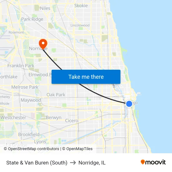 State & Van Buren (South) to Norridge, IL map