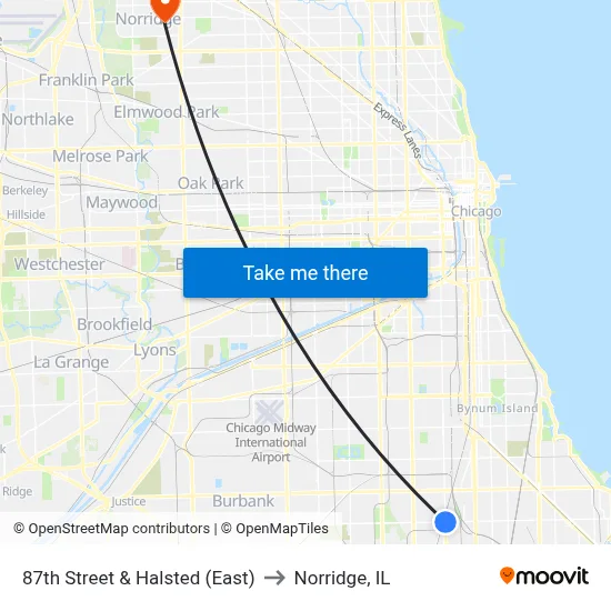 87th Street & Halsted (East) to Norridge, IL map