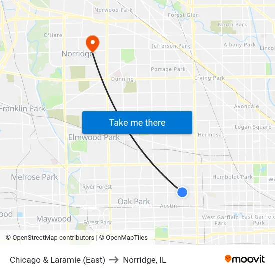 Chicago & Laramie (East) to Norridge, IL map