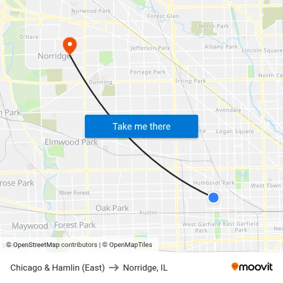 Chicago & Hamlin (East) to Norridge, IL map