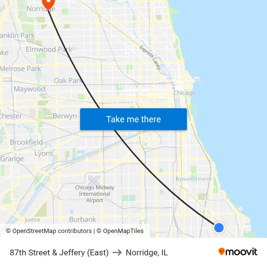 87th Street & Jeffery (East) to Norridge, IL map