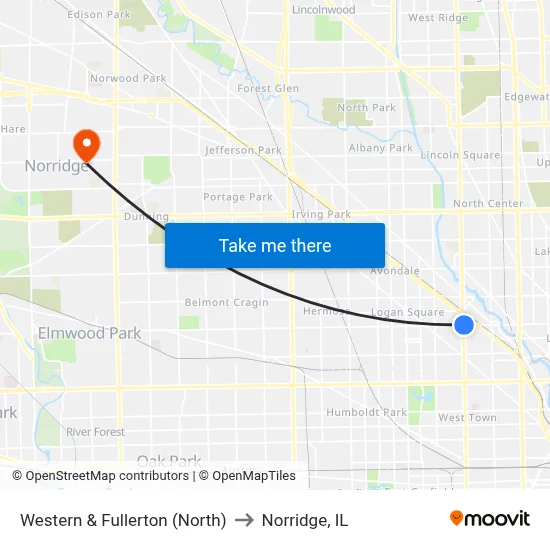 Western & Fullerton (North) to Norridge, IL map