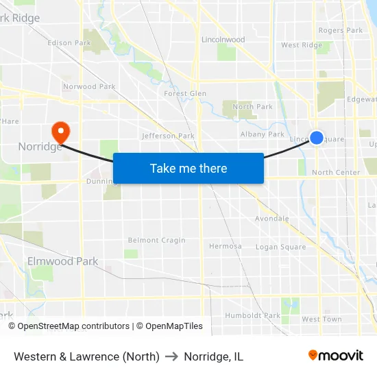 Western & Lawrence (North) to Norridge, IL map