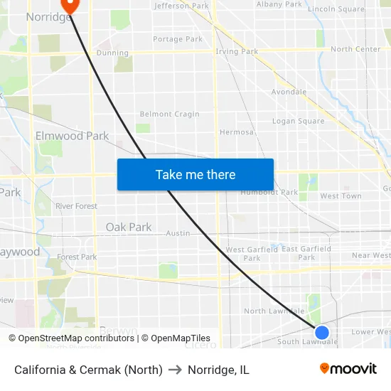 California & Cermak (North) to Norridge, IL map