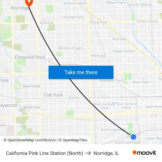 California Pink Line Station (North) to Norridge, IL map