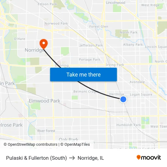 Pulaski & Fullerton (South) to Norridge, IL map