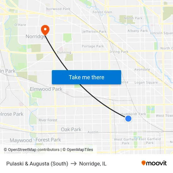 Pulaski & Augusta (South) to Norridge, IL map