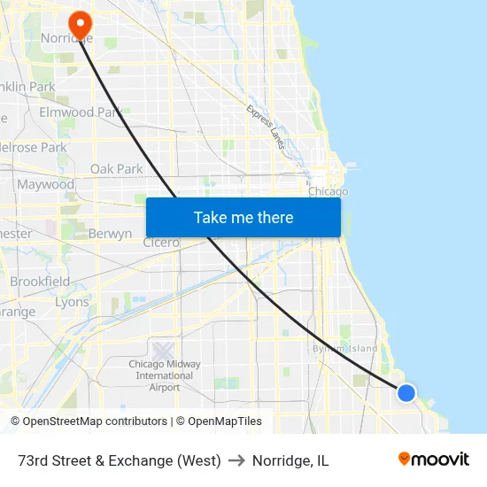 73rd Street & Exchange (West) to Norridge, IL map