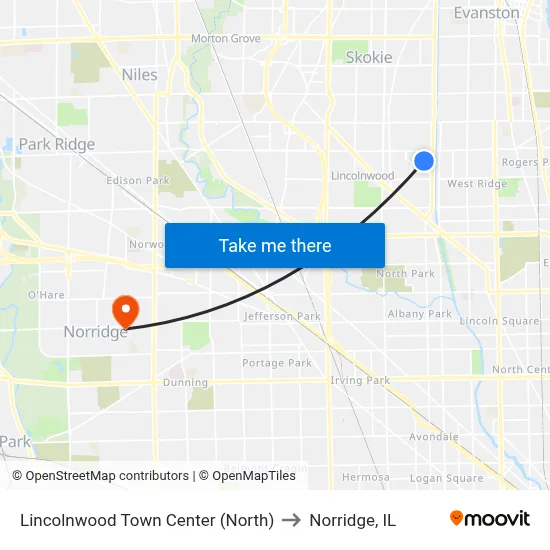 Lincolnwood Town Center (North) to Norridge, IL map