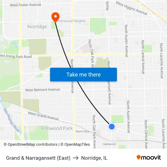 Grand & Narragansett (East) to Norridge, IL map