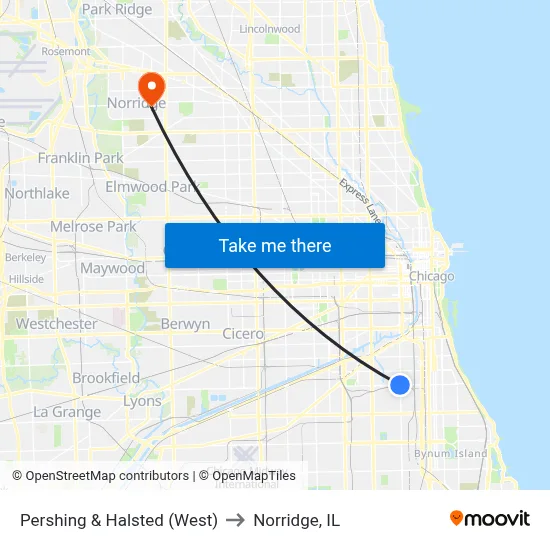 Pershing & Halsted (West) to Norridge, IL map