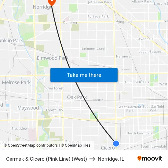 Cermak & Cicero (Pink Line) (West) to Norridge, IL map