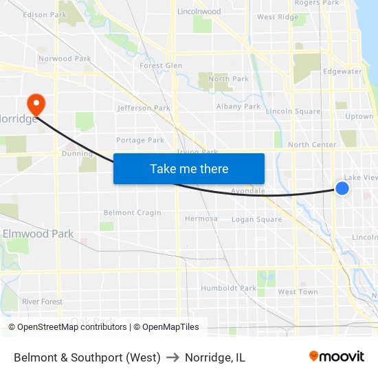 Belmont & Southport (West) to Norridge, IL map