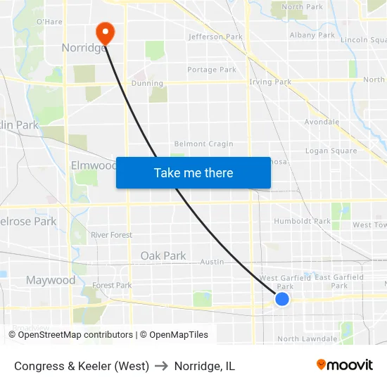 Congress & Keeler (West) to Norridge, IL map