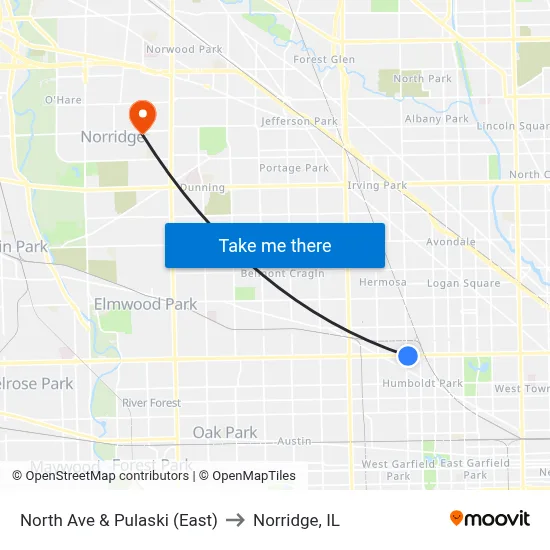 North Ave & Pulaski (East) to Norridge, IL map