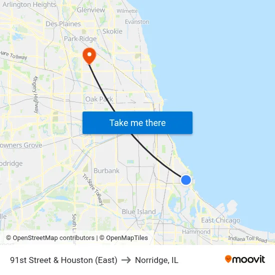 91st Street & Houston (East) to Norridge, IL map