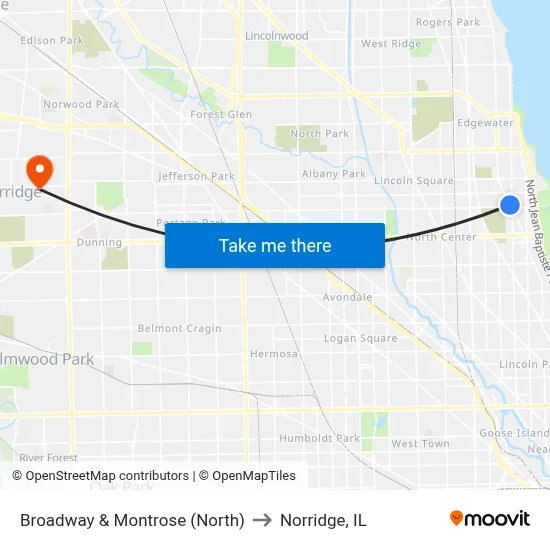 Broadway & Montrose (North) to Norridge, IL map