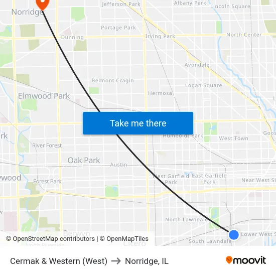 Cermak & Western (West) to Norridge, IL map