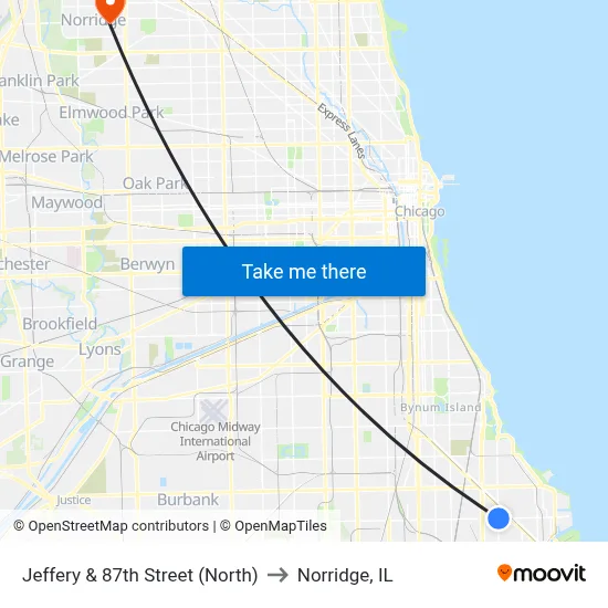 Jeffery & 87th Street (North) to Norridge, IL map