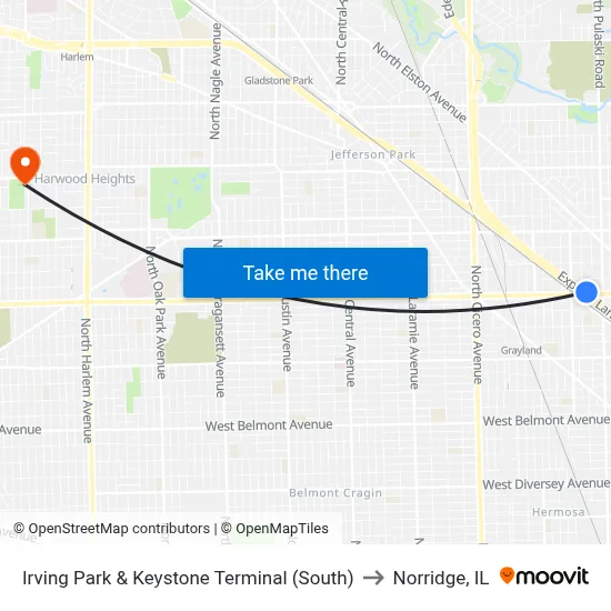 Irving Park & Keystone Terminal (South) to Norridge, IL map