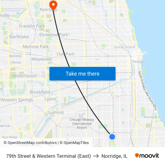 79th Street & Western Terminal (East) to Norridge, IL map