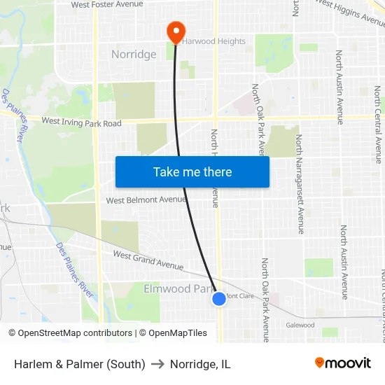 Harlem & Palmer (South) to Norridge, IL map