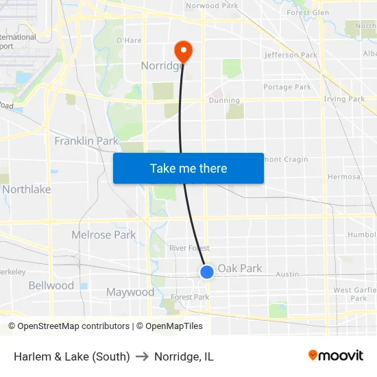 Harlem & Lake (South) to Norridge, IL map