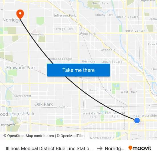 Illinois Medical District Blue Line Station (North) to Norridge, IL map