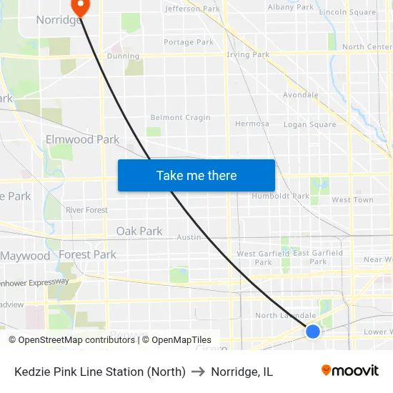 Kedzie Pink Line Station (North) to Norridge, IL map