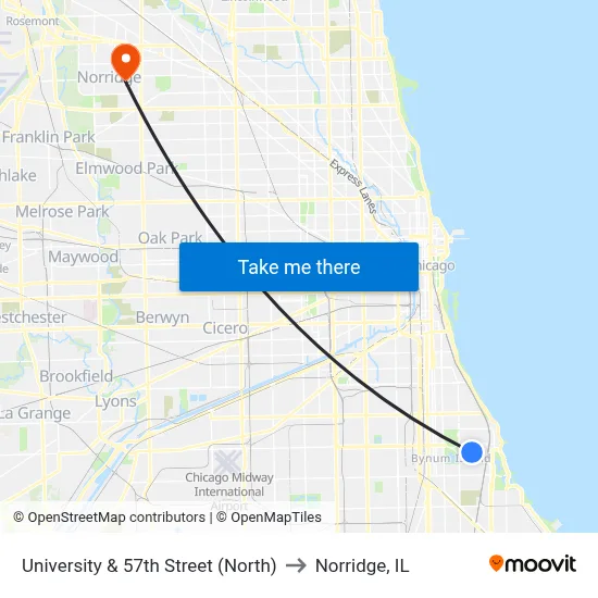 University & 57th Street (North) to Norridge, IL map