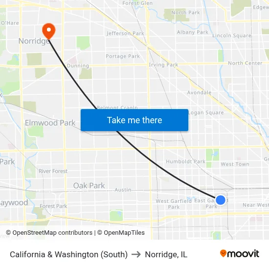 California & Washington (South) to Norridge, IL map