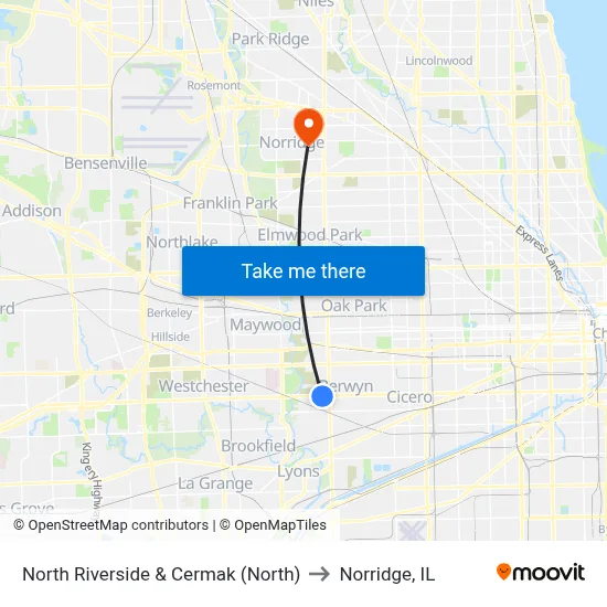 North Riverside & Cermak (North) to Norridge, IL map
