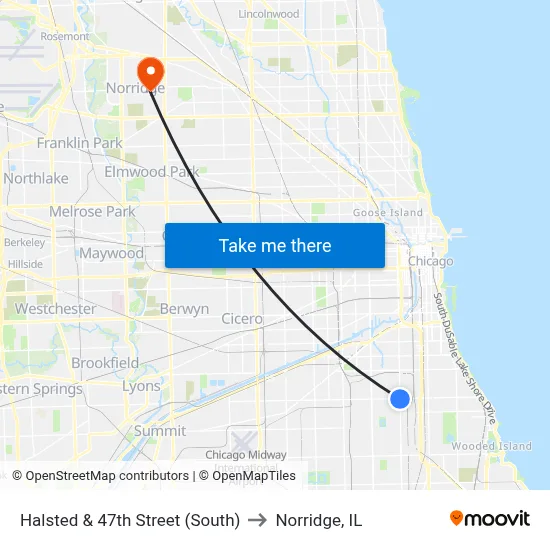Halsted & 47th Street (South) to Norridge, IL map