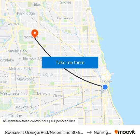 Roosevelt Orange/Red/Green Line Station (West) to Norridge, IL map