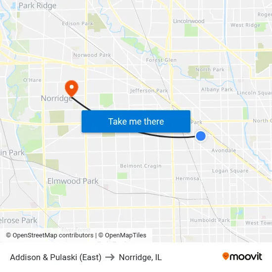 Addison & Pulaski (East) to Norridge, IL map
