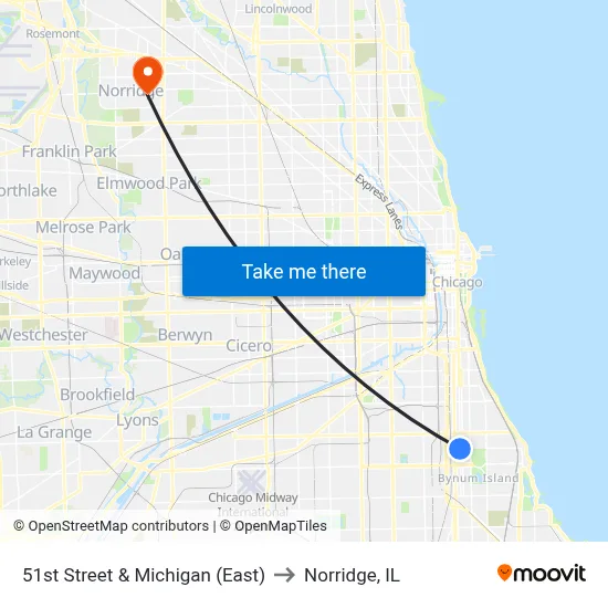 51st Street & Michigan (East) to Norridge, IL map
