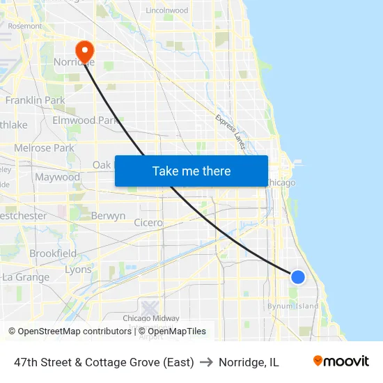 47th Street & Cottage Grove (East) to Norridge, IL map